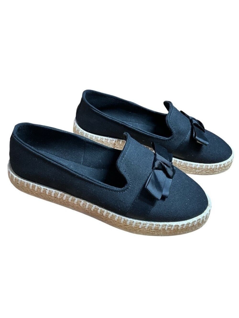 DVA Black 100% Cotton Upper Espadrille Loafers w/ Grosgrain Ribbon Accent Sz 9 - Picture 5 of 9